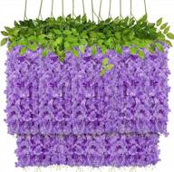 12 pack artificial wisteria hanging flowers, 3.6 feet fake wisteria vine rattan string for home office wedding wall garden outdoor party decoration (purple) logo