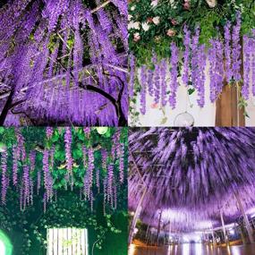 img 2 attached to 12 Pack Artificial Wisteria Hanging Flowers, 3.6 Feet Fake Wisteria Vine Rattan String For Home Office Wedding Wall Garden Outdoor Party Decoration (Purple)