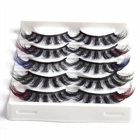 img 1 attached to Gootrades 3D Faux Mink Colored Eyelashes, Pack Of 5 Pairs - Fluffy Wispy Lashes With Vibrant Colored Highlights On Ends - Handmade, Natural Look - Black With White, Pink, Blue, Light Green, And Red