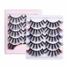 img 3 attached to Gootrades 3D Faux Mink Colored Eyelashes, Pack Of 5 Pairs - Fluffy Wispy Lashes With Vibrant Colored Highlights On Ends - Handmade, Natural Look - Black With White, Pink, Blue, Light Green, And Red
