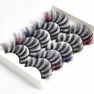 gootrades 3d faux mink colored eyelashes, pack of 5 pairs - fluffy wispy lashes with vibrant colored highlights on ends - handmade, natural look - black with white, pink, blue, light green, and red logo
