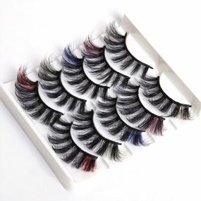 img 2 attached to Gootrades 3D Faux Mink Colored Eyelashes, Pack Of 5 Pairs - Fluffy Wispy Lashes With Vibrant Colored Highlights On Ends - Handmade, Natural Look - Black With White, Pink, Blue, Light Green, And Red