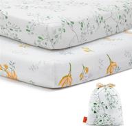 besrey 2-pack fitted sheets for mini cribs, pack 'n plays & portable playard mattresses - flora plant style design for boys & girls. includes handy storage bag. logo