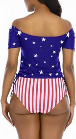 img 3 attached to Women'S Off Shoulder Tankini Set: Papasgix Stripe Swimsuits & Monokinis!