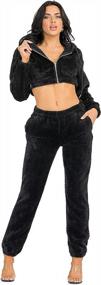 img 4 attached to A2Y Women'S Sexy Sherpa Furry 2 Pieces Sets Crop Zipper Jacket And Long Pants