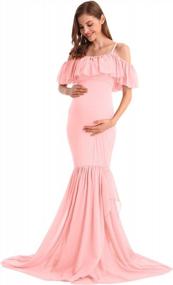 img 2 attached to Mermaid Chiffon Maternity Gown For Women - Off Shoulder With Ruffle Details And Spaghetti Straps - Perfect For Photo Shoot, Baby Shower, Or Wedding