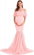 mermaid chiffon maternity gown for women - off shoulder with ruffle details and spaghetti straps - perfect for photo shoot, baby shower, or wedding logo