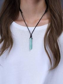 img 2 attached to Handmade Leather Cord Necklace With Minimalist Bar Pendant And Stone Accent