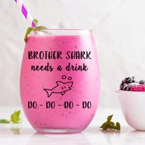 img 2 attached to Libbey Stemless Wine Glass With Funny Saying For Brother Shark - Perfect Gift For Him On Birthday, Christmas, Or Any Occasion