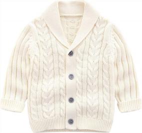 img 4 attached to Очаровательный вязаный свитер Feidoog для стильных мальчиков: V-образный вырез, вязаные пуговицы и узорчатый пуловер