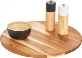 img 4 attached to MDesign Acacia Wood Lazy Susan Turntable для кухонной организации - 16-дюймовый полностью вращающийся спиннер для шкафов, кладовой, холодильника и прилавков - натуральный, идеально подходит для еды, специй и приправ