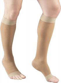 img 2 attached to Stay Comfortable And Stylish With Truform Sheer Compression Stockings - 15-20 MmHg, Women'S Knee High Length, Open Toe, 20 Denier, Light Beige, Medium