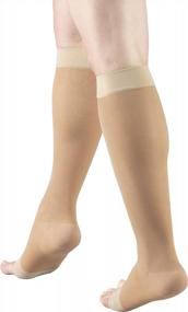 img 4 attached to Stay Comfortable And Stylish With Truform Sheer Compression Stockings - 15-20 MmHg, Women'S Knee High Length, Open Toe, 20 Denier, Light Beige, Medium