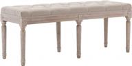 kmax upholstered dining room bench, rustic living room ottoman bench with carved pattern & rustic white brushed rubber wood legs, beige logo