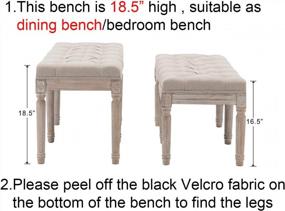 img 3 attached to Kmax Upholstered Dining Room Bench, Rustic Living Room Ottoman Bench With Carved Pattern & Rustic White Brushed Rubber Wood Legs, Beige