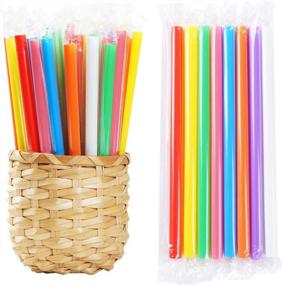 img 4 attached to Pack Of 200 Individually Wrapped Large Smoothie Straws – Colorful Jumbo Plastic Drinking Straws For Milkshakes, Smoothies, And More (0.43" Diameter X 8.2" Length)