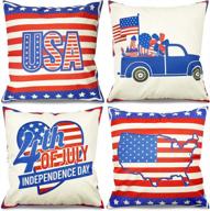 set of 4 teeker 4th of july patriotic pillow covers 18x18 - double sided independence day memorial stars and stripes decorations for home farmhouse holiday throw cushion case logo