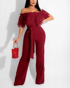 img 3 attached to Women'S Off Shoulder Wide Leg Jumpsuit - IyMoo High Waisted Long Pants Romper Clubwear