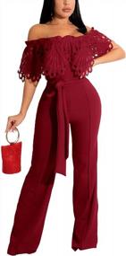 img 4 attached to Women'S Off Shoulder Wide Leg Jumpsuit - IyMoo High Waisted Long Pants Romper Clubwear