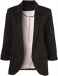 lrady womens casual blazer open front 3/4 sleeve notched lapel pocket work office jacket suit logo