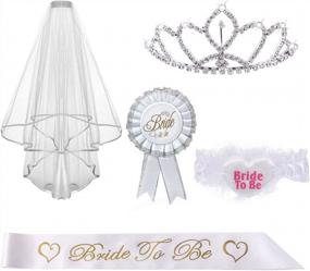 img 4 attached to All-Inclusive Bridal Shower Decorations: Kyerivs Bride To Be Set With Tiara, Veil, Sash, Badge And Garter