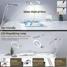 img 1 attached to LANCOSC 5-Inch Magnifying Glass With Light And Stand, 5X Real Glass Lens, 3 Color Modes Stepless Dimmable LED Desk Lamp, Adjustable Arm Magnifier Light For Reading Repair Crafts Close Work - White