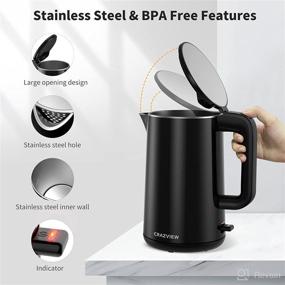 img 3 attached to 🔥 1500W Double Wall Stainless Steel Electric Kettle - Fast Hot Water Boiler, 1.5L Capacity, LED Display, Cordless for Tea and Coffee, Auto Shut-Off &amp; Boil-Dry Protection