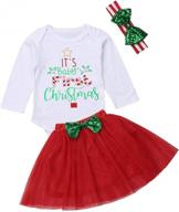 baby girl my first christmas outfit - red romper, tutu skirt & headband - 3 piece set logo