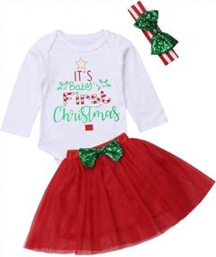 img 4 attached to Baby Girl My First Christmas Outfit - Red Romper, Tutu Skirt & Headband - 3 Piece Set