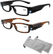 👓 2-pack reading glasses with led lights - fashionable men's and women's readers for clear vision. lighted magnifier nighttime reader compact full frame eyewear. unisex clear vision lighted eye glasses, +250 logo