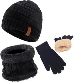 img 4 attached to 3Pcs Kids Winter Beanie Hat Scarf Gloves Set: Warm Fleece Lined Thermal Sets For Boys & Girls Ages 2-14 Years Old