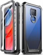 motorola moto g play (2021) poetic guardian series full-body hybrid shockproof bumper clear protective cover case with built-in screen protector - black/clear logo