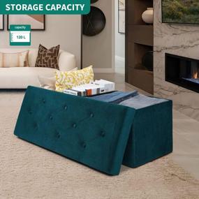 img 3 attached to Folding Ottoman Bench 43 Inches 120L Storage Velvet Footrest 35Mm High Elasticity Sponge Seat Metal Frame 680 Lbs Capacity Dark Teal