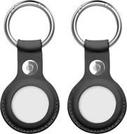 2 pack - genuine leather protective case for airtags with keychain loop anti-fall anti-scratch accessories protector cover holder for air tags (black2) logo