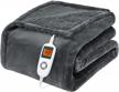 cozy electric blanket - heated throw with flannel & sherpa, 50"x60", 10 heat settings, 1-10 hour auto-off timer, ul certified, machine washable, gray logo