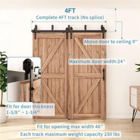 img 3 attached to 🚪 ZEKOO Low Ceiling Wall Mount Double Track Bypass Barn Door Hardware Kit - Ideal for Closet Double Wooden Doors (4FT Bypass)