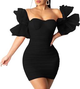 img 4 attached to Women'S Bodycon Cocktail Dress With Puff Sleeves - Elegant Mini Dress For Evening Party By Hibshaby