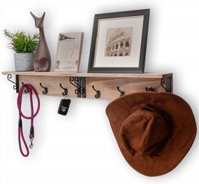 img 4 attached to Rustic Grey Wood Coat Hook Rack With Shelf And Key Holder - Set Of 2, Perfect For Entryway, Mudroom, And Bathroom Organization And Storage