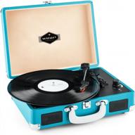 auna peggy sue portable suitcase turntable with built-in stereo speakers, belt-drive, usb-port and digitization for vinyl lp records. plays 33, 45 and 78 rpm records - plug & play, blue logo