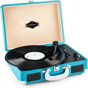 img 4 attached to AUNA Peggy Sue Portable Suitcase Turntable With Built-In Stereo Speakers, Belt-Drive, USB-Port And Digitization For Vinyl LP Records. Plays 33, 45 And 78 RPM Records - Plug & Play, Blue