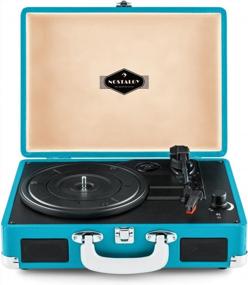 img 2 attached to AUNA Peggy Sue Portable Suitcase Turntable With Built-In Stereo Speakers, Belt-Drive, USB-Port And Digitization For Vinyl LP Records. Plays 33, 45 And 78 RPM Records - Plug & Play, Blue
