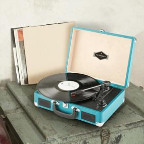 img 3 attached to AUNA Peggy Sue Portable Suitcase Turntable With Built-In Stereo Speakers, Belt-Drive, USB-Port And Digitization For Vinyl LP Records. Plays 33, 45 And 78 RPM Records - Plug & Play, Blue