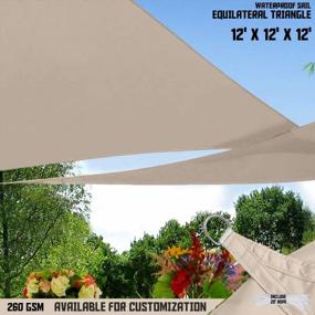 img 3 attached to TANG Sunshades Depot 12'X12'X12' Equilateral Triangle Waterproof Terylene Knitted Shade Sail Curved Edge Beige 260 GSM U*V Block Shade Fabric Pergola Carport Awning Canopy Replacement Awning