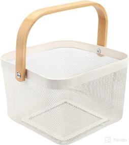 img 4 attached to Yopay Mesh Steel Fruit Basket Bin with Wooden Handle - Multi-functional Hanging Storage Organizer for Cabinets, Cupboards, Shelves, and Bathroom Décor in White