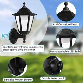img 1 attached to Waterproof Motion Sensor Wall Lanterns For Outdoor Porch - Anti-Rust LED Lamp In Black Plastic, Ideal For Garage, Patio, Doorway, And Front Door Wall Sconce