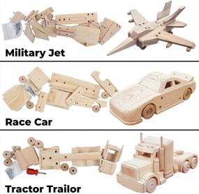 img 3 attached to Kraftic Woodworking Building Kit: 3 обучающих столярных проекта своими руками для детей и взрослых - соберите военный реактивный самолет, Nascar и прицеп для трактора!