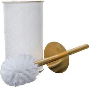 img 3 attached to 🚽 Elle Décor Bowl: Stylish Trim Embossed Ceramic Toilet Brush and Holder for Bathroom - Durable, 4"x 4"x 8", White/Gold
