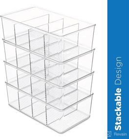 img 3 attached to 📦 Stackable Clear Plastic Food Storage Organizer Bins for Snacks, Packets, and Pouches - Divided Compartment Holder for Freezer, Kitchen, Cabinets - Pantry Storage Rack