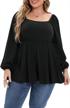 flowy plus size tunic tops for women with ruffle detail, square neck and long sleeves for dressy blouse look logo