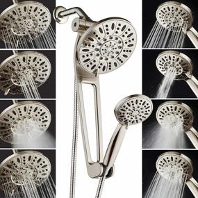 img 2 attached to AQUABAR High-Pressure 48-Mode 3-Way Shower Spa Combo With Adjustable 18" Extension Arm For Easy Reach & Mobility! Enjoy Luxury 7" Rain & Handheld Shower Head Separately Or Together! Brushed Nickel